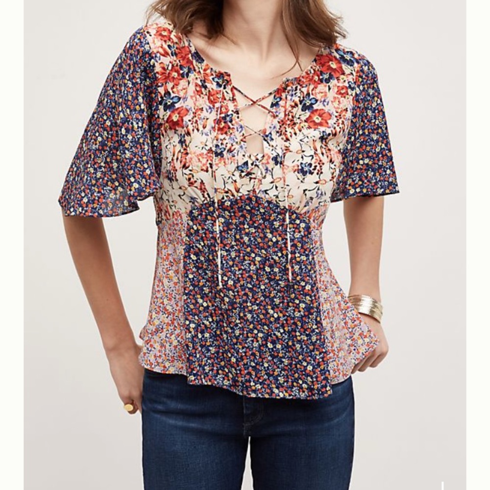 Anthro HD in Paris Floral Palo Alto Boho Top sz 10